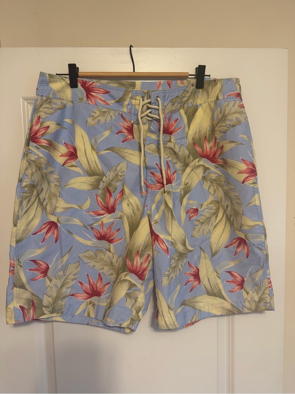 Nautica Light Blue Tropical Swim Shorts with Yellow & Red Floral